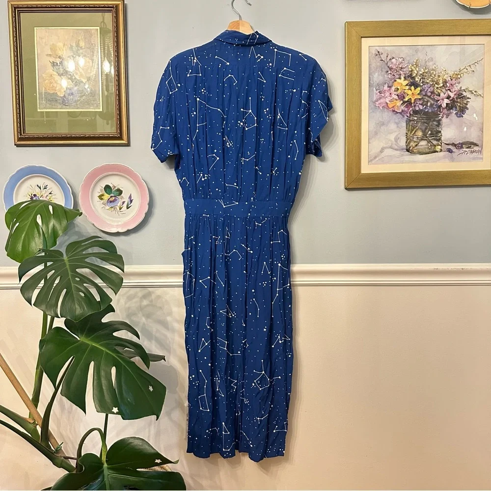 Vintage Raoul Constellation Blouson Dress Size 8 Small Pinup Rockabilly Blue - Picture 4 of 12